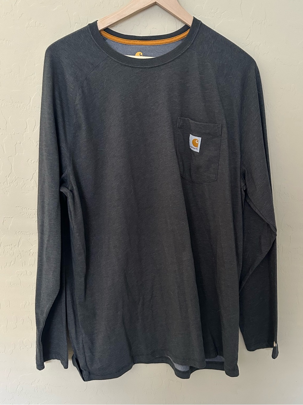 Carhartt Heather gray force Long Sleeve Pocket Tee with Yellow Trim XL
